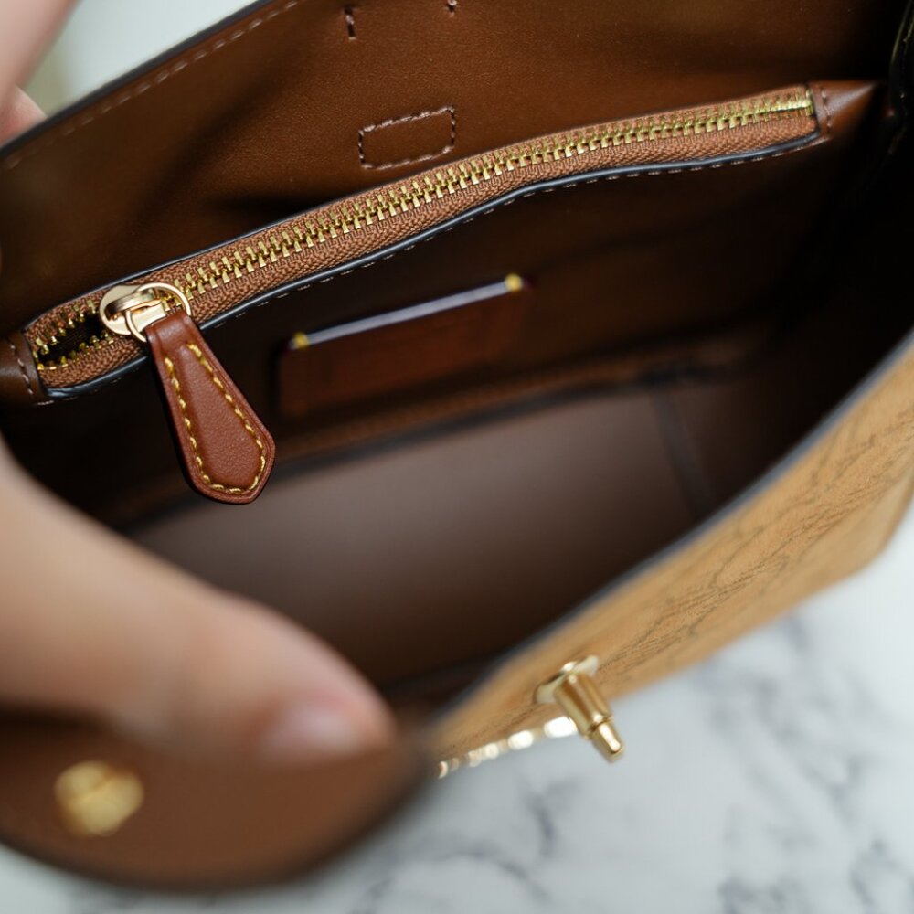 Coach CCE16 Hadley Mini Crossbody Bag In Signature Suede in Caramel NWT - Picture 8 of 13